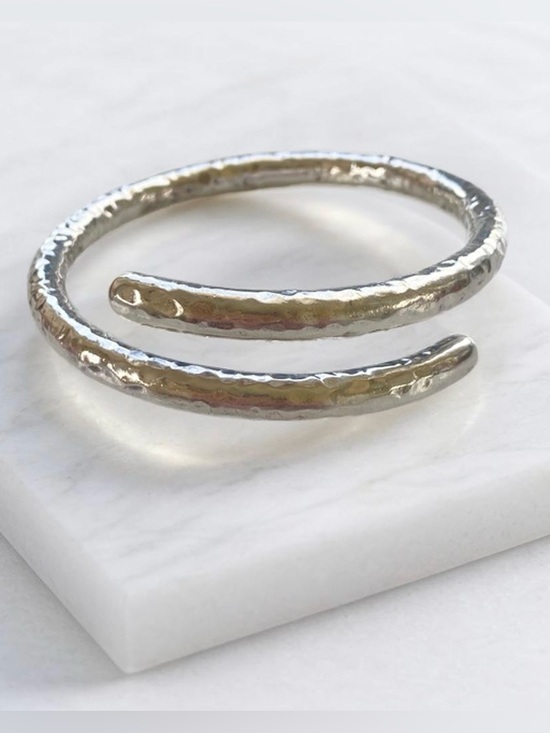 925 Sterling Silver Jewelry - Sterling Silver Hammered Wrap Bangle Bracelet